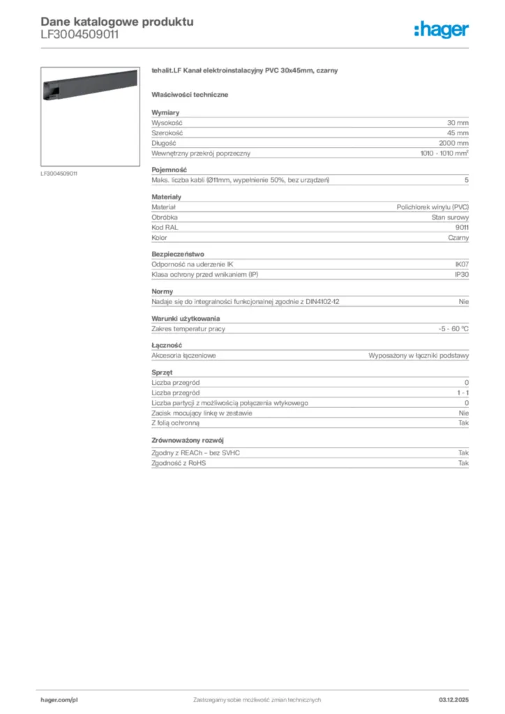 Zdjęcie Hager Karta katalogowa LF3004509011 | Hager Polska