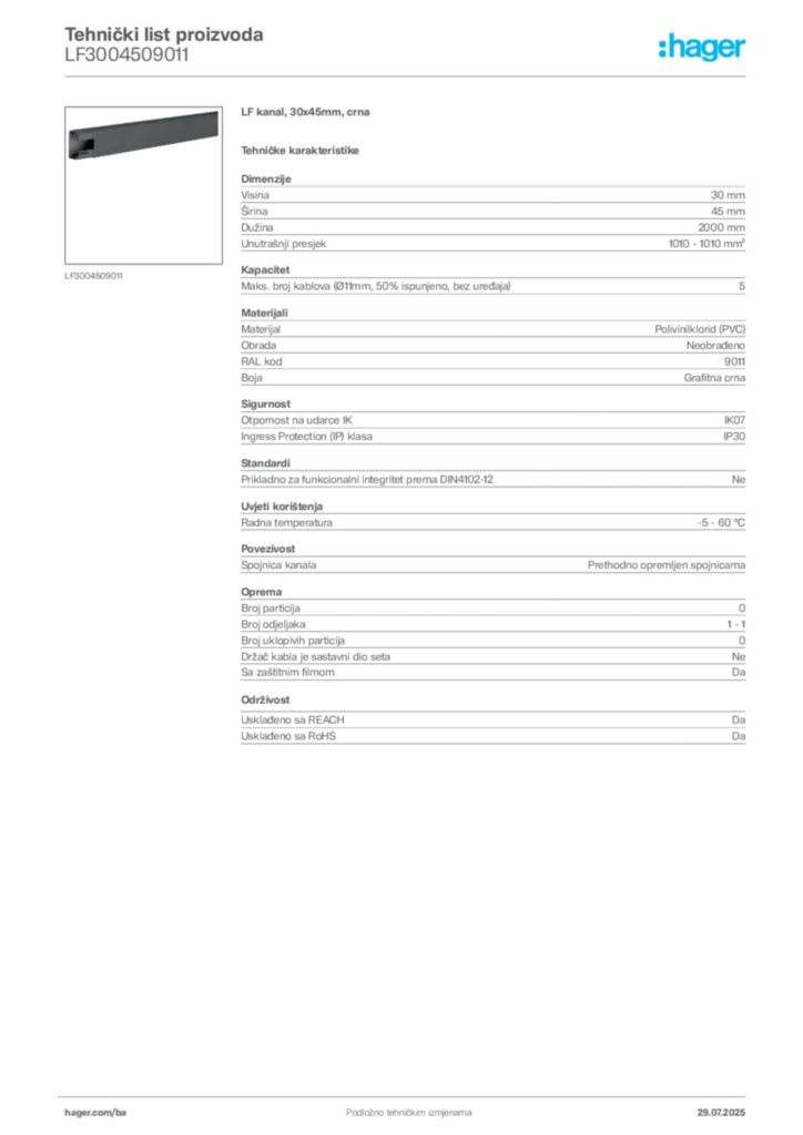 Slika Hager Product data sheet LF3004509011  | Hager