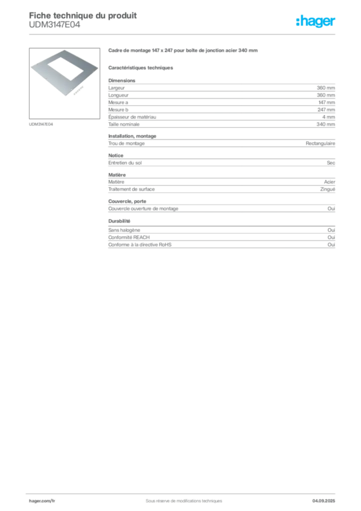 Image Hager Fiche technique du produit UDM3147E04 | Hager France