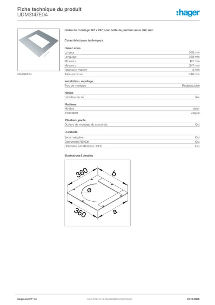 Image Hager Fiche technique du produit UDM3147E04 | Hager Belgique