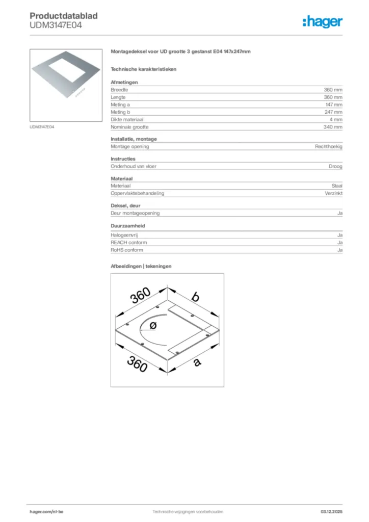 Afbeelding Hager Productdatablad UDM3147E04 | Hager Belgium