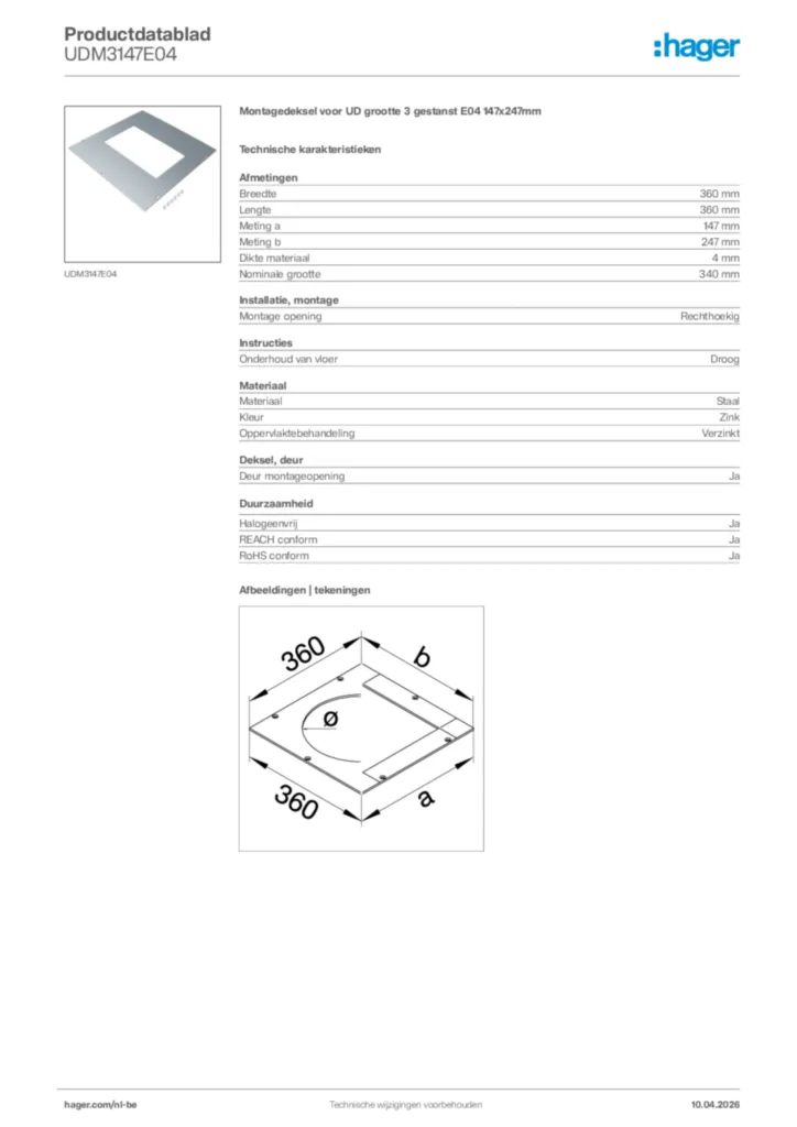 Afbeelding Hager Productdatablad UDM3147E04 | Hager Belgium