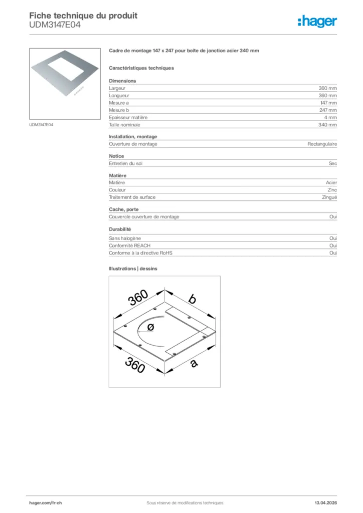 Image Hager Fiche technique du produit UDM3147E04 | Hager Suisse