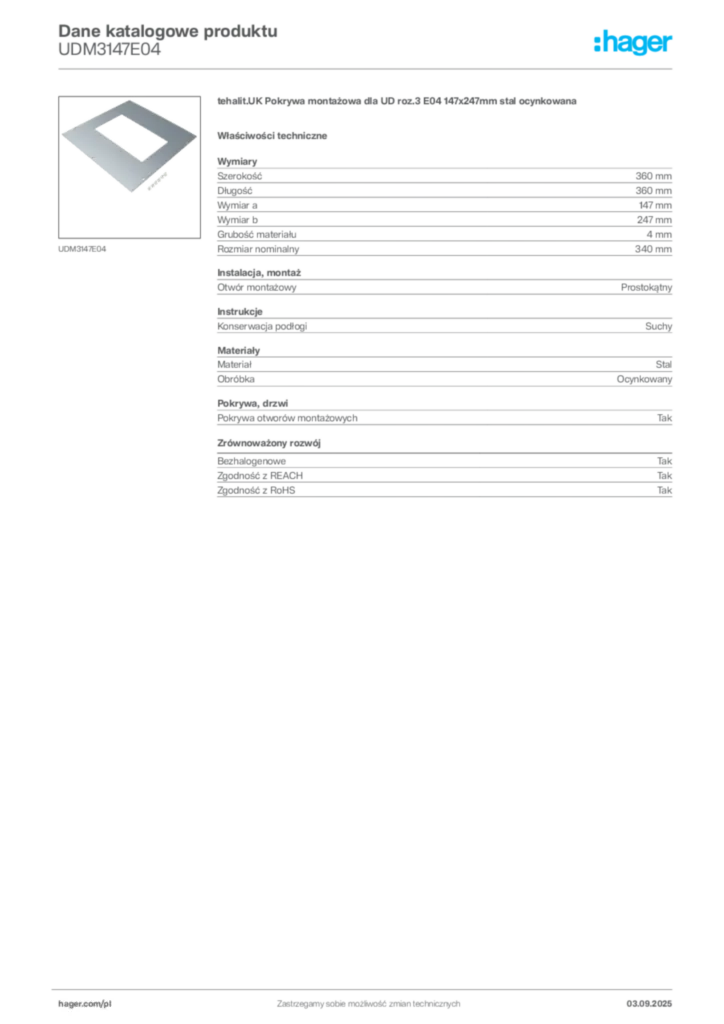 Zdjęcie Hager Dane katalogowe produktu UDM3147E04 | Hager Polska