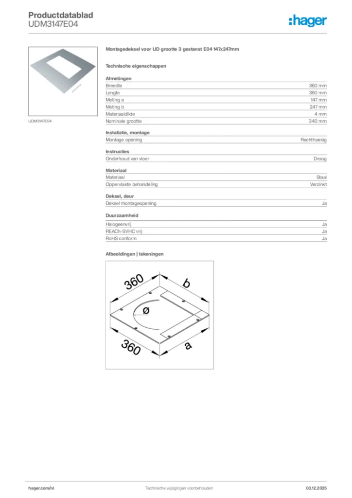 Afbeelding Hager Productdatablad UDM3147E04 | Hager Nederland