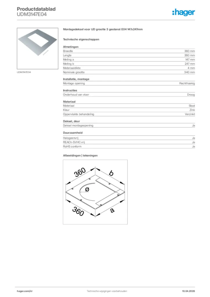 Afbeelding Hager Productdatablad UDM3147E04 | Hager Nederland