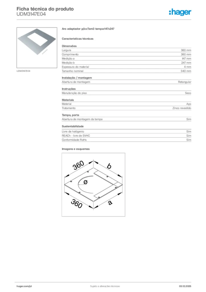 Imagem Hager Ficha técnica do produto UDM3147E04 | Hager Portugal