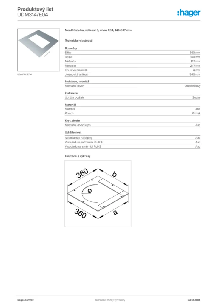 Obrázek Hager Product data sheet UDM3147E04 | Hager