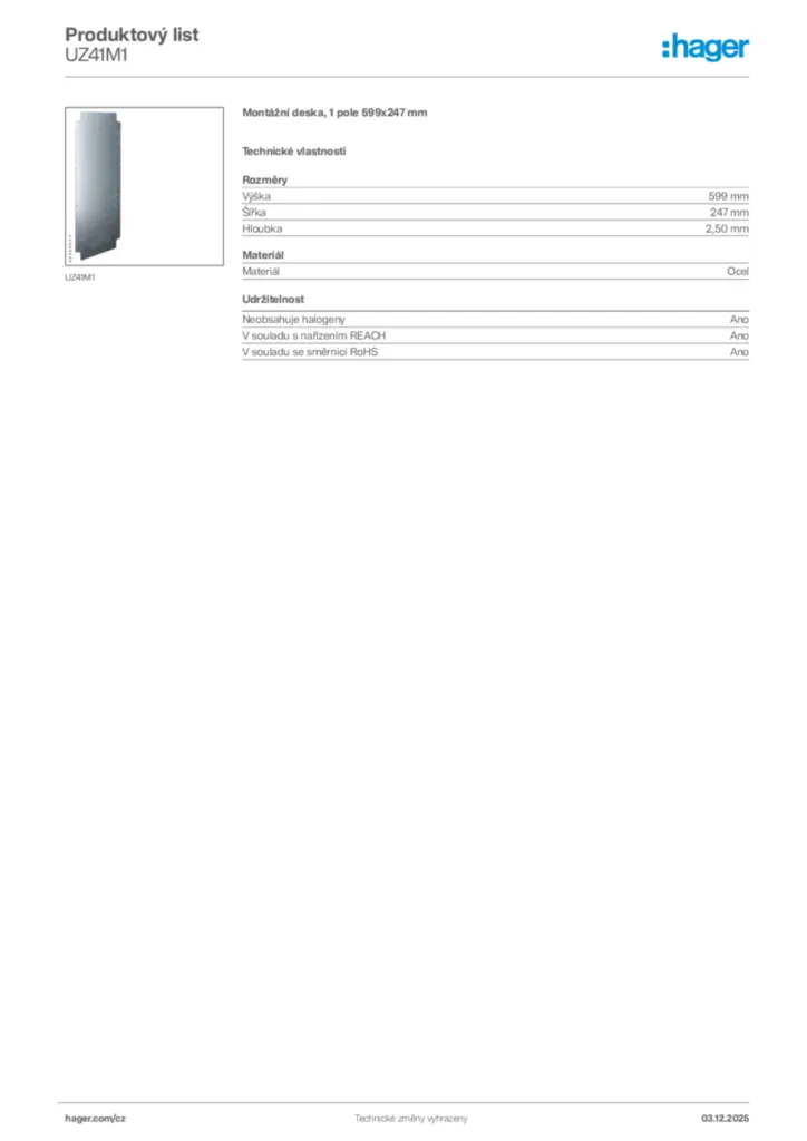 Obrázek Hager Product data sheet UZ41M1 | Hager