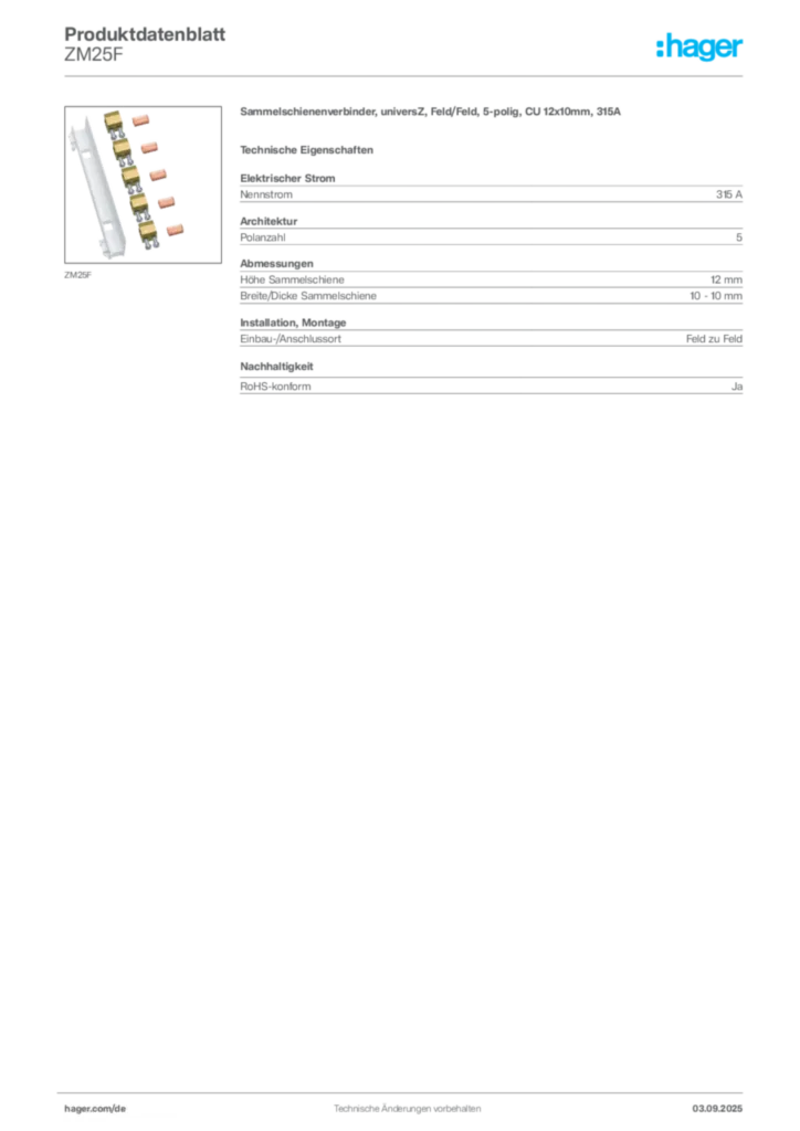 Bild Hager Produktdatenblatt ZM25F | Hager Deutschland