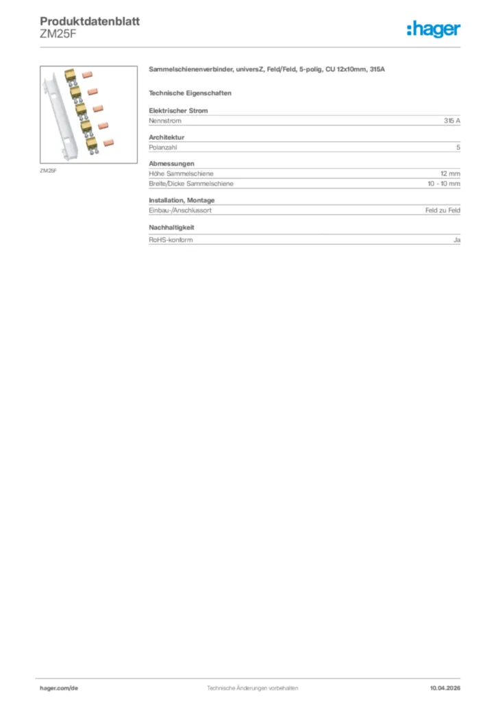 Bild Hager Produktdatenblatt ZM25F | Hager Deutschland