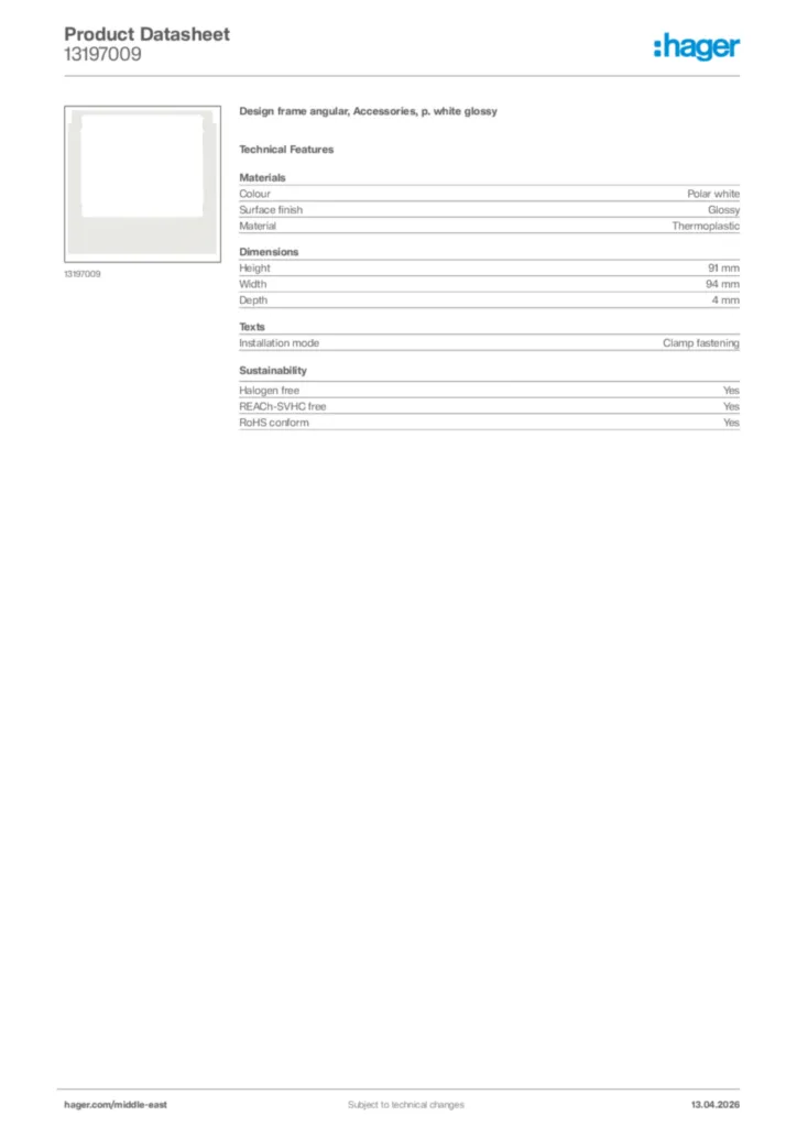 Image Hager Product data sheet 13197009  | Hager