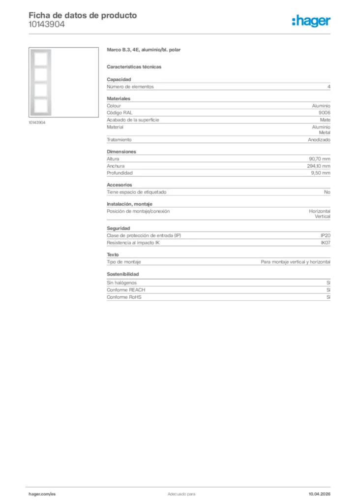 Imagen Hager Ficha de datos de producto 10143904 | Hager España