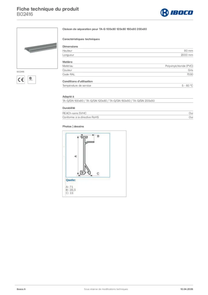 Image Iboco Fiche technique du produit B02416 | Hager France