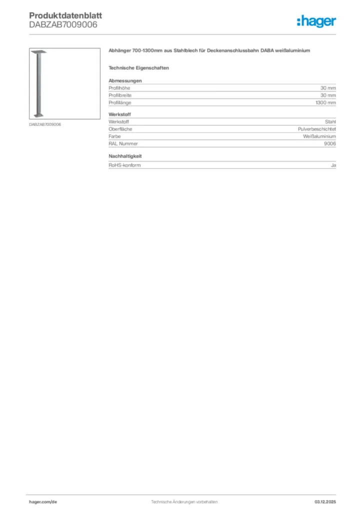 Hager Produktdatenblatt DABZAB7009006