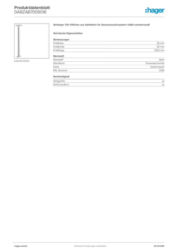 Bild Hager Produktdatenblatt DABZAB7009016 | Hager Deutschland