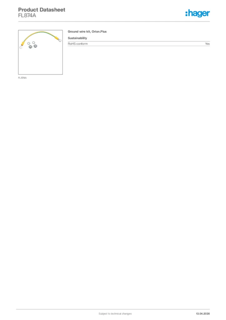 Image Hager Product data sheet FL874A  | Hager Africa
