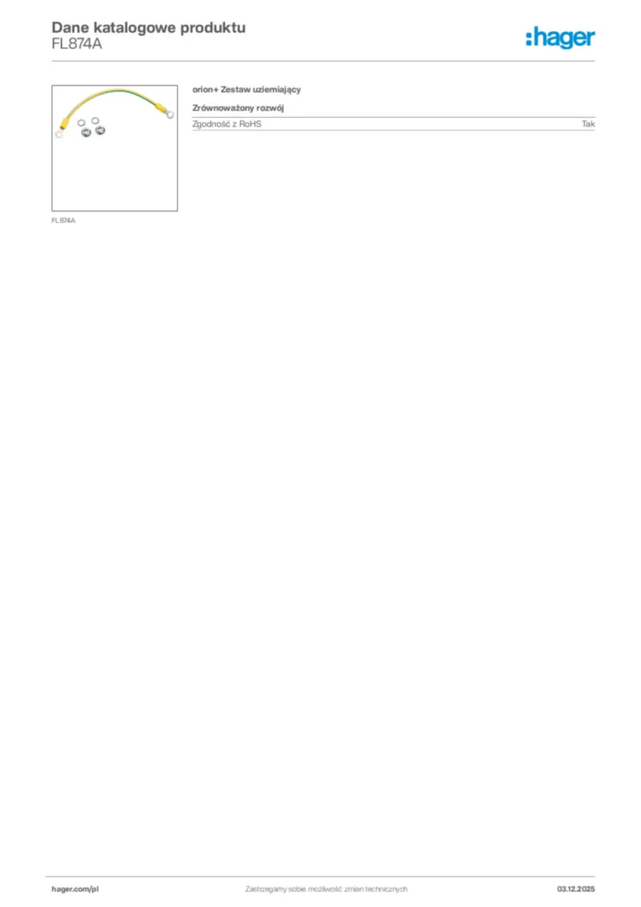 Zdjęcie Hager Karta katalogowa FL874A | Hager Polska
