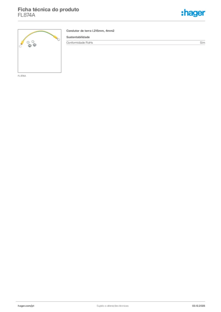 Imagem Hager Ficha técnica do produto FL874A | Hager Portugal