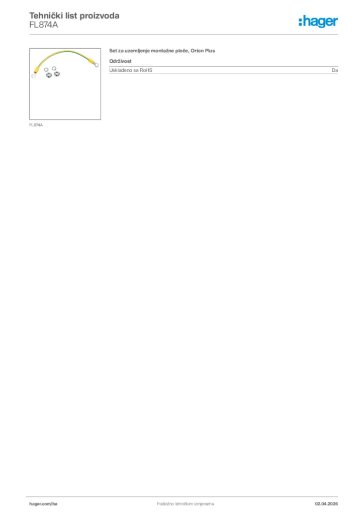 Slika Hager Tehnički list proizvoda FL874A  | Hager