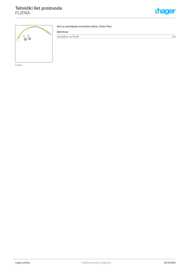 Slika Hager Product data sheet FL874A  | Hager