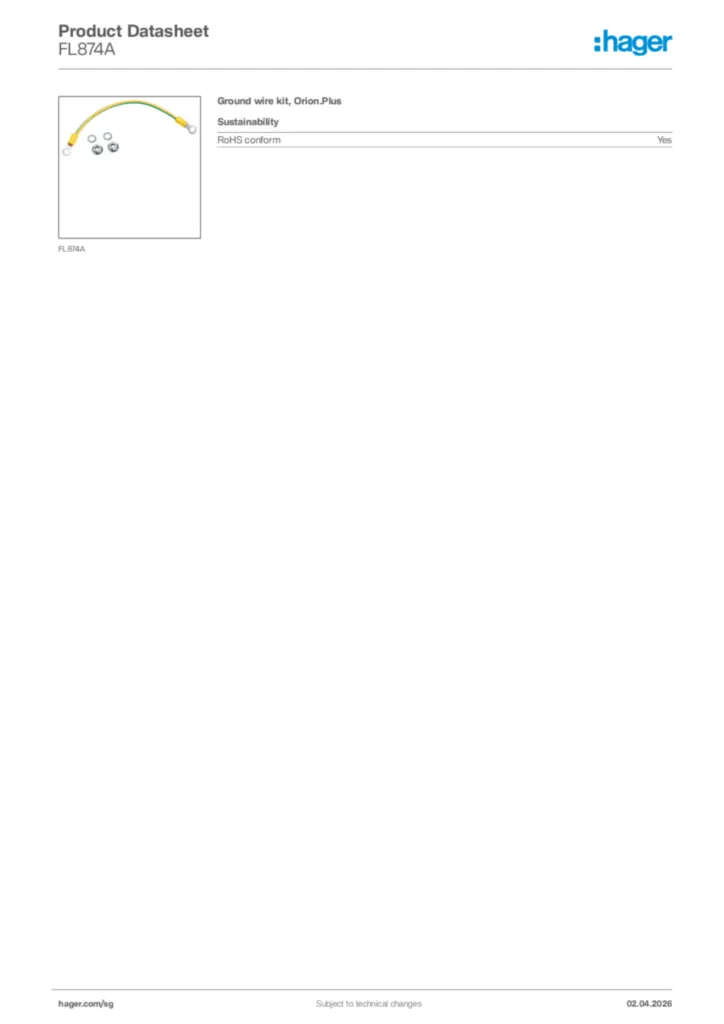 Image Hager Product data sheet FL874A  | Hager