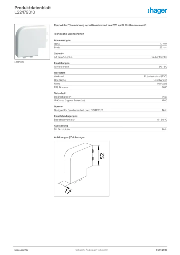 Bild Hager Produktdatenblatt L22479010 | Hager Deutschland
