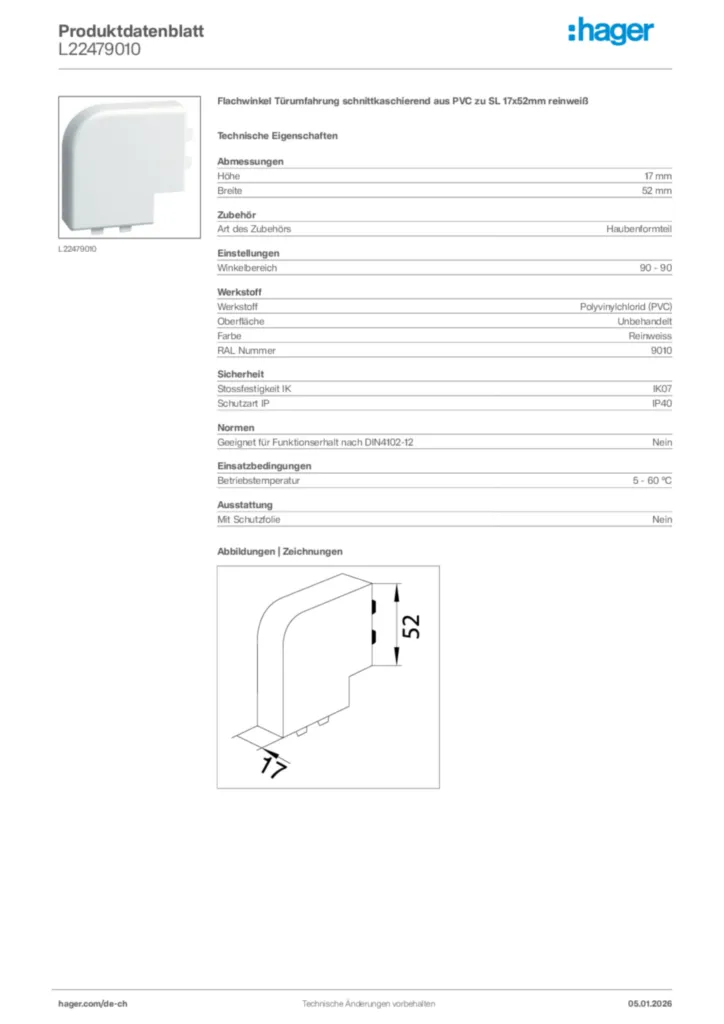 Bild Hager Produktdatenblatt L22479010 | Hager Schweiz