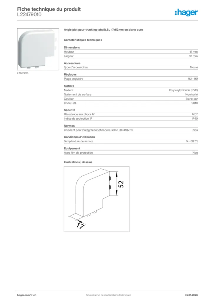 Image Hager Fiche technique du produit L22479010 | Hager Suisse