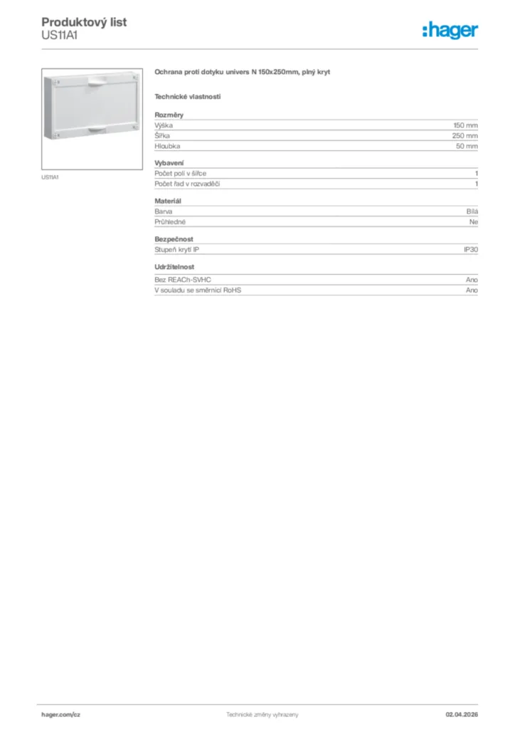 Obrázek Hager Product data sheet US11A1 | Hager