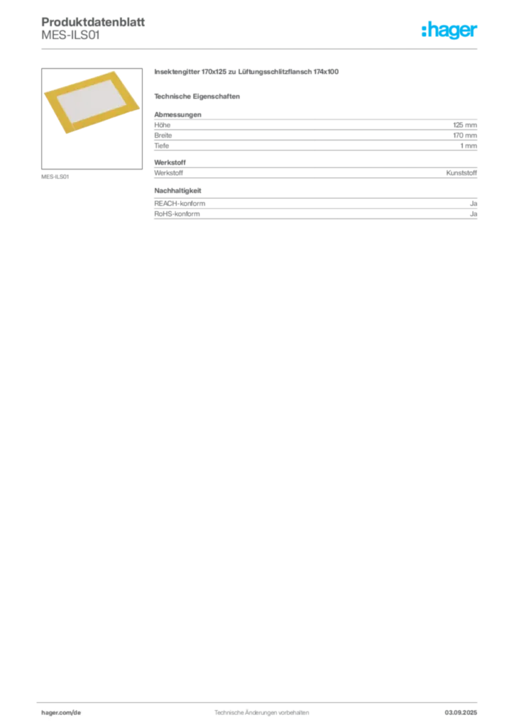 Bild Hager Produktdatenblatt MES-ILS01 | Hager Deutschland
