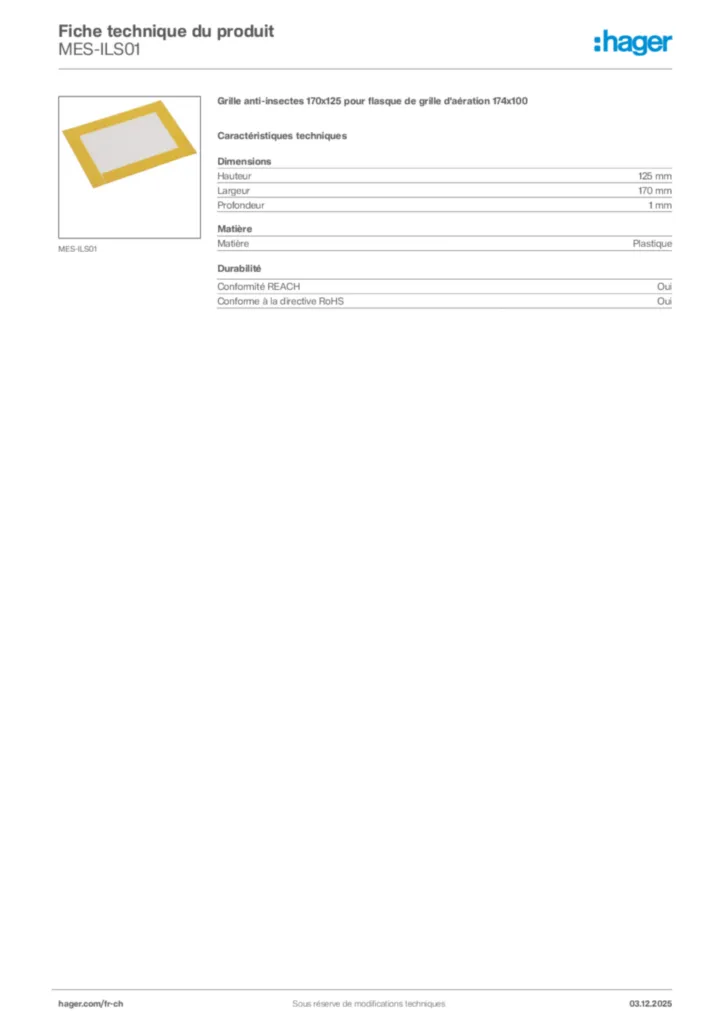 Image Hager Fiche technique du produit MES-ILS01 | Hager Suisse