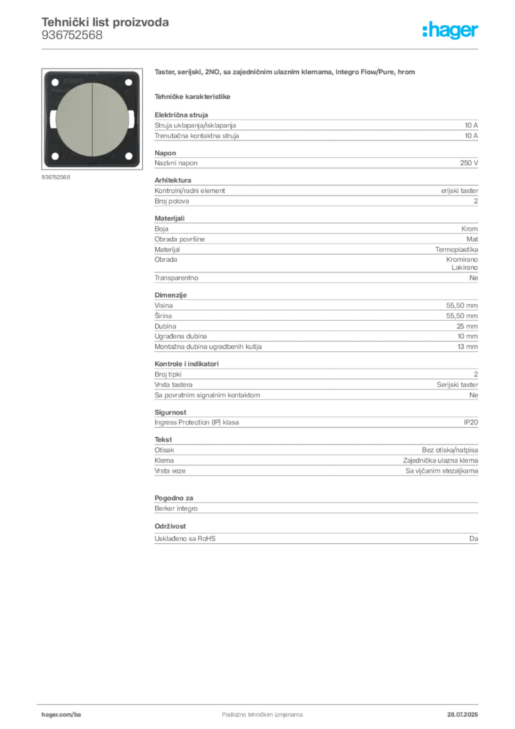 Slika Hager Product data sheet 936752568  | Hager