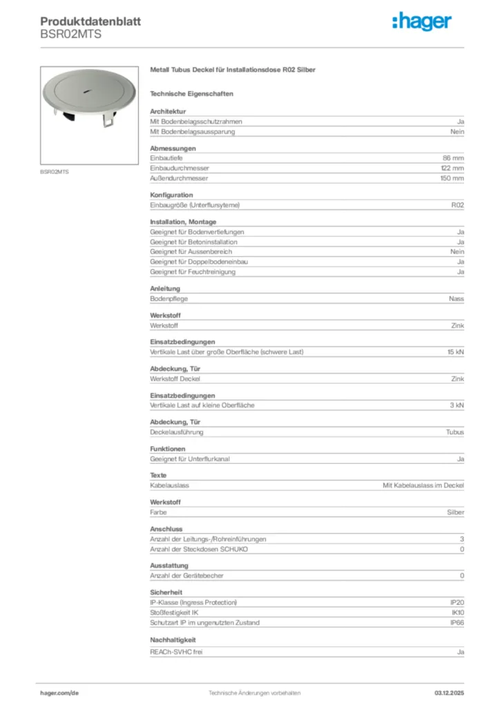 Hager Produktdatenblatt BSR02MTS