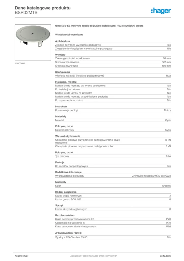 Zdjęcie Hager Dane katalogowe produktu BSR02MTS | Hager Polska