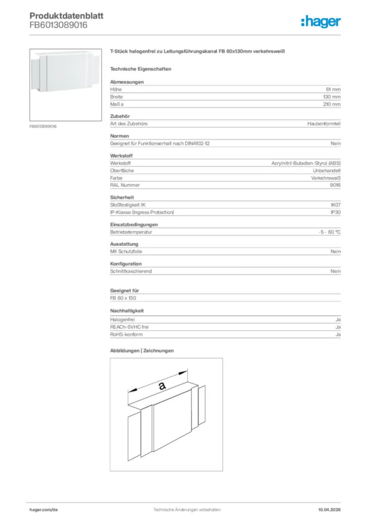 Bild Hager Produktdatenblatt FB6013089016 | Hager Deutschland