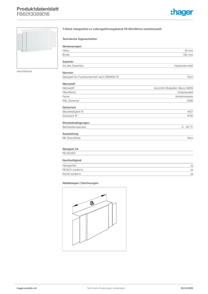 Bild Hager Produktdatenblatt FB6013089016 | Hager Schweiz