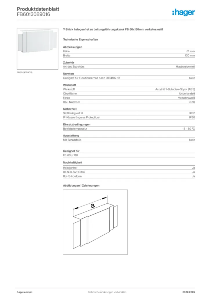 Bild Hager Produktdatenblatt FB6013089016 | Hager Deutschland