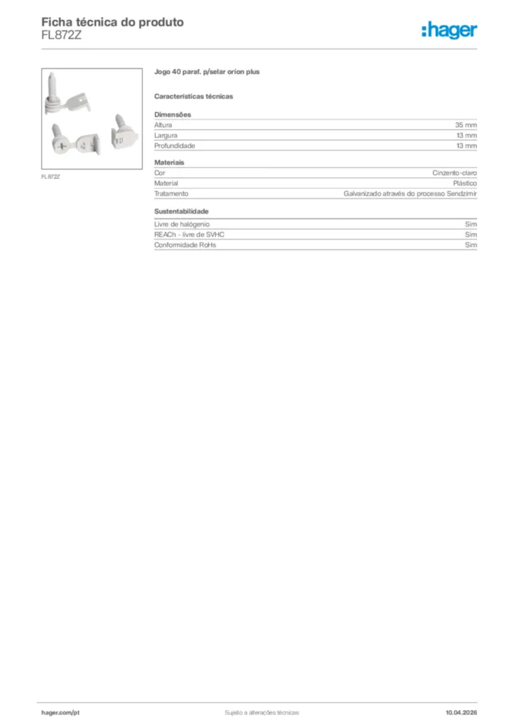Imagem Hager Ficha técnica do produto FL872Z | Hager Portugal