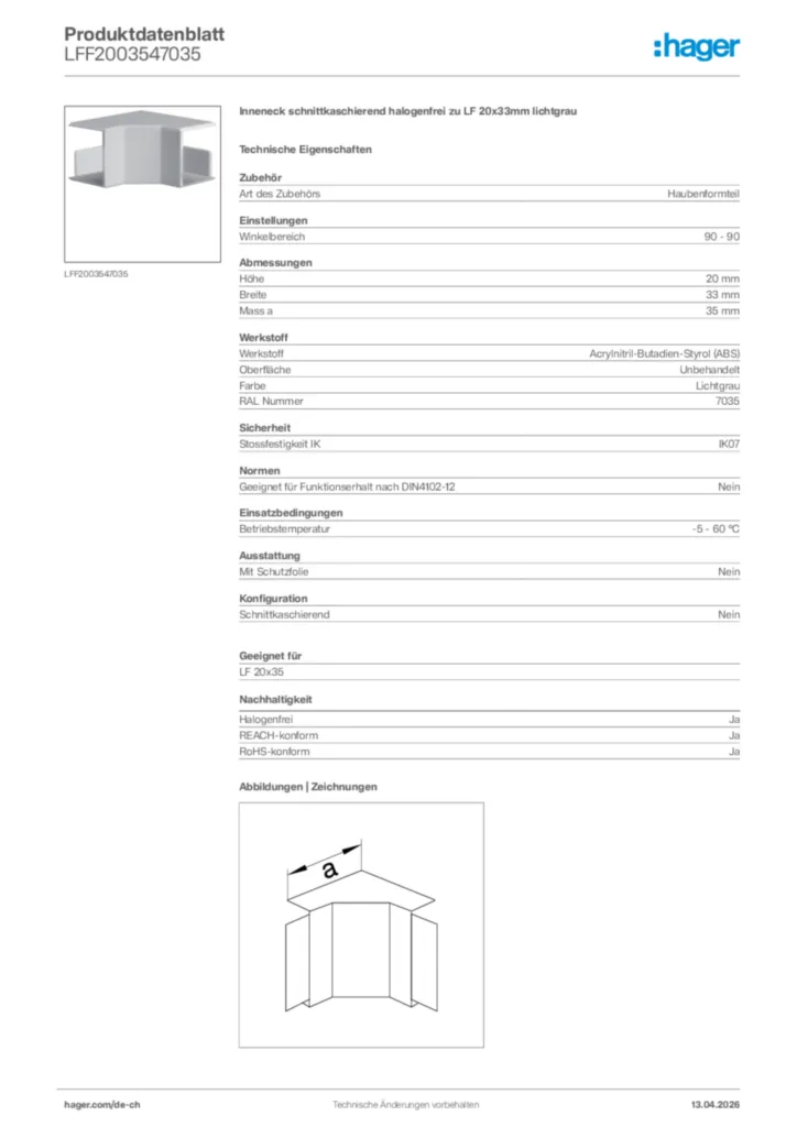 Bild Hager Produktdatenblatt LFF2003547035 | Hager Schweiz