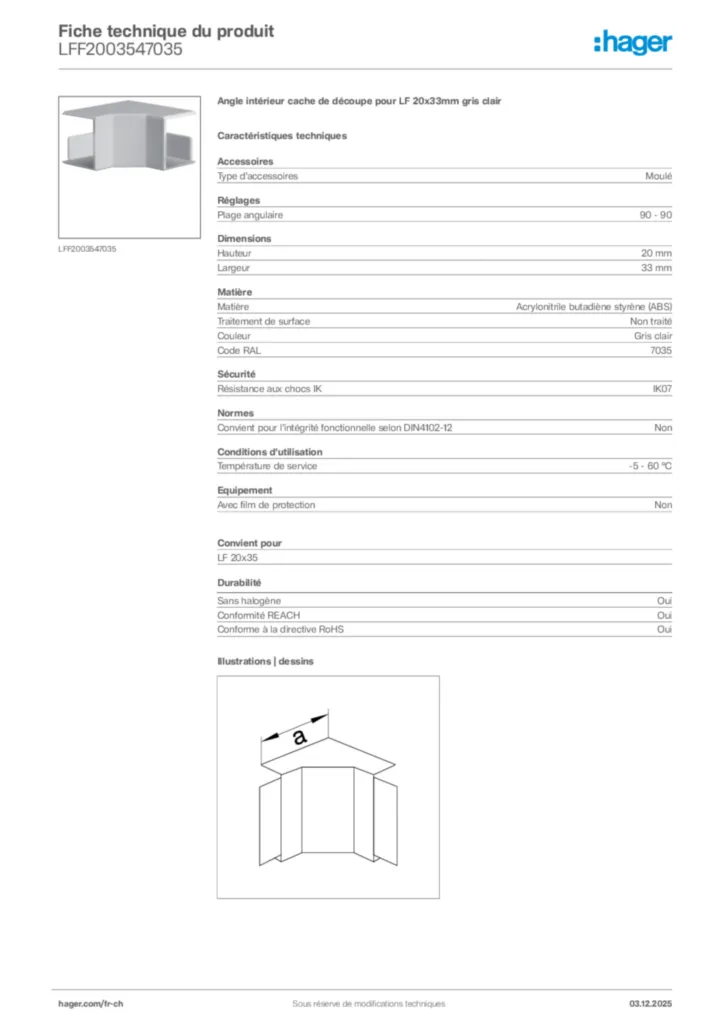 Image Hager Fiche technique du produit LFF2003547035 | Hager Suisse
