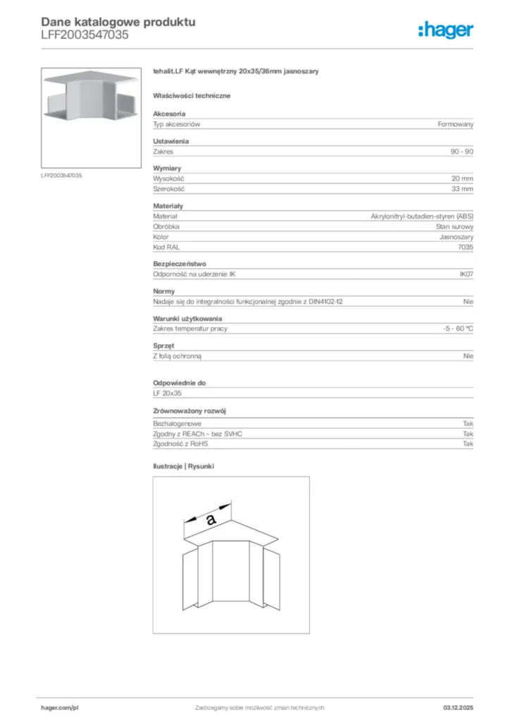 Zdjęcie Hager Dane katalogowe produktu LFF2003547035 | Hager Polska