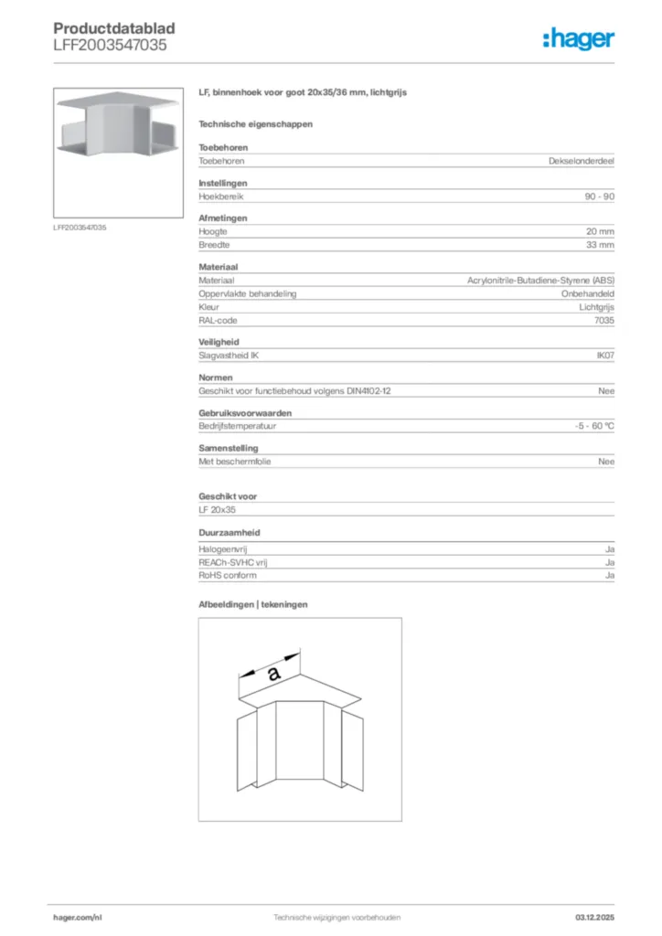 Afbeelding Hager Productdatablad LFF2003547035 | Hager Nederland