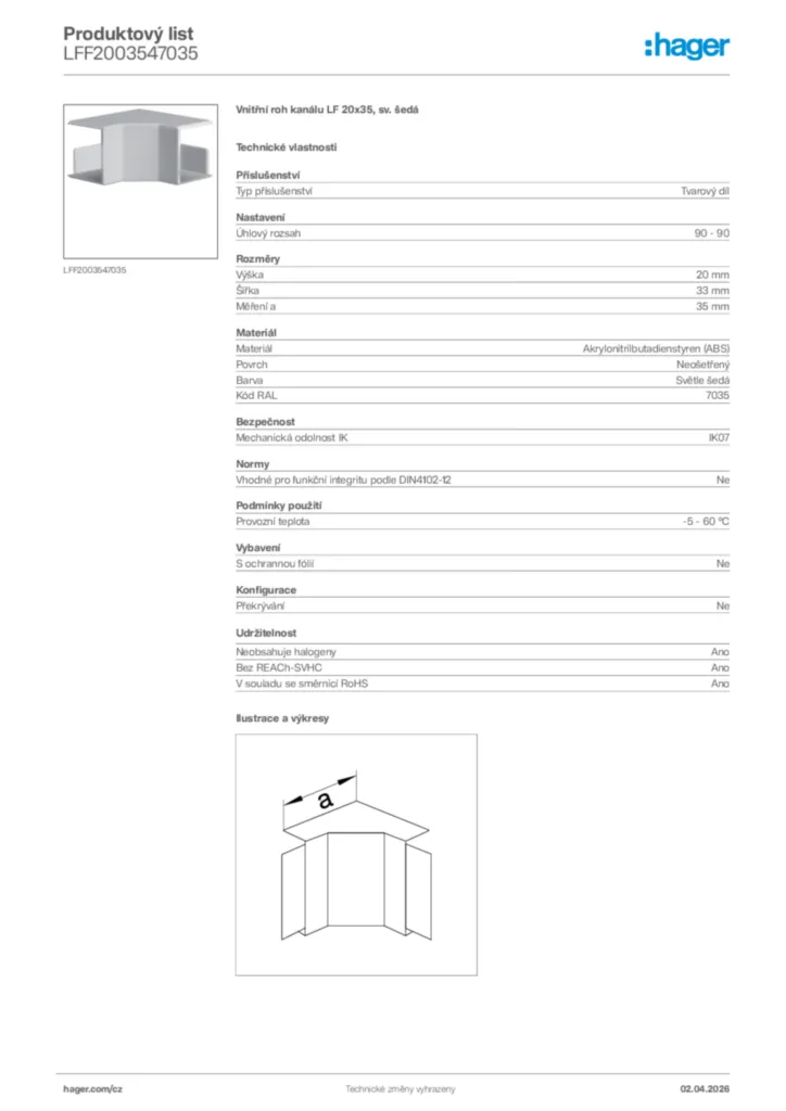 Obrázek Hager Product data sheet LFF2003547035 | Hager