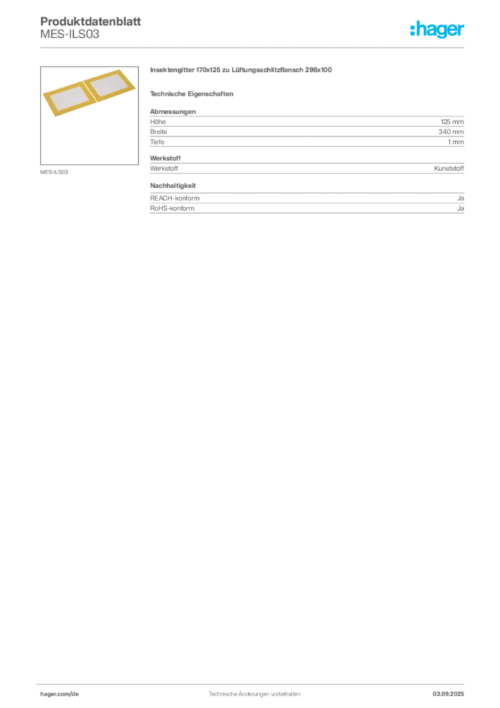 Bild Hager Produktdatenblatt MES-ILS03 | Hager Deutschland