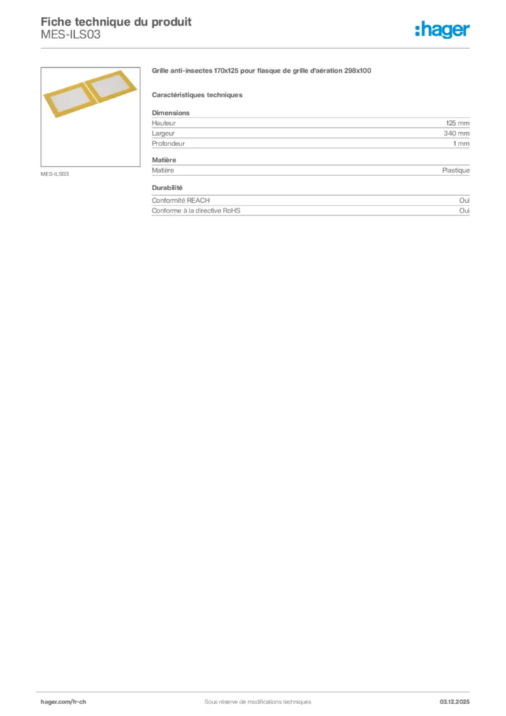 Image Hager Fiche technique du produit MES-ILS03 | Hager Suisse