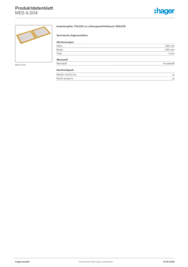 Bild Hager Produktdatenblatt MES-ILS04 | Hager Deutschland