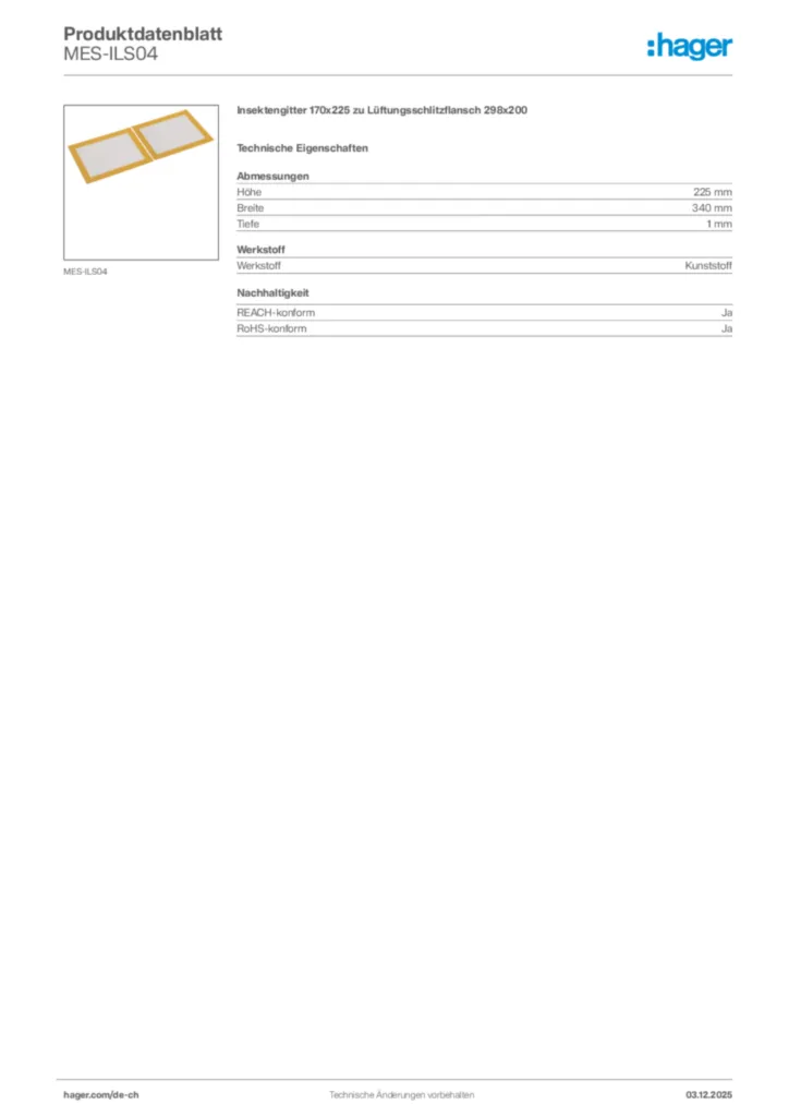 Bild Hager Produktdatenblatt MES-ILS04 | Hager Schweiz