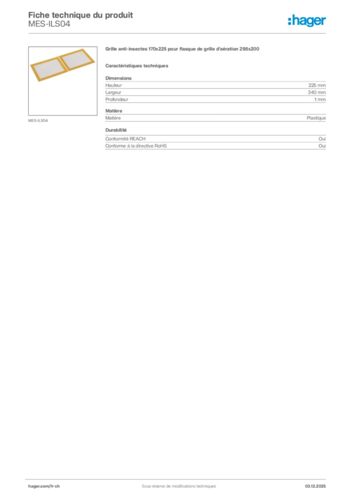 Image Hager Fiche technique du produit MES-ILS04 | Hager Suisse