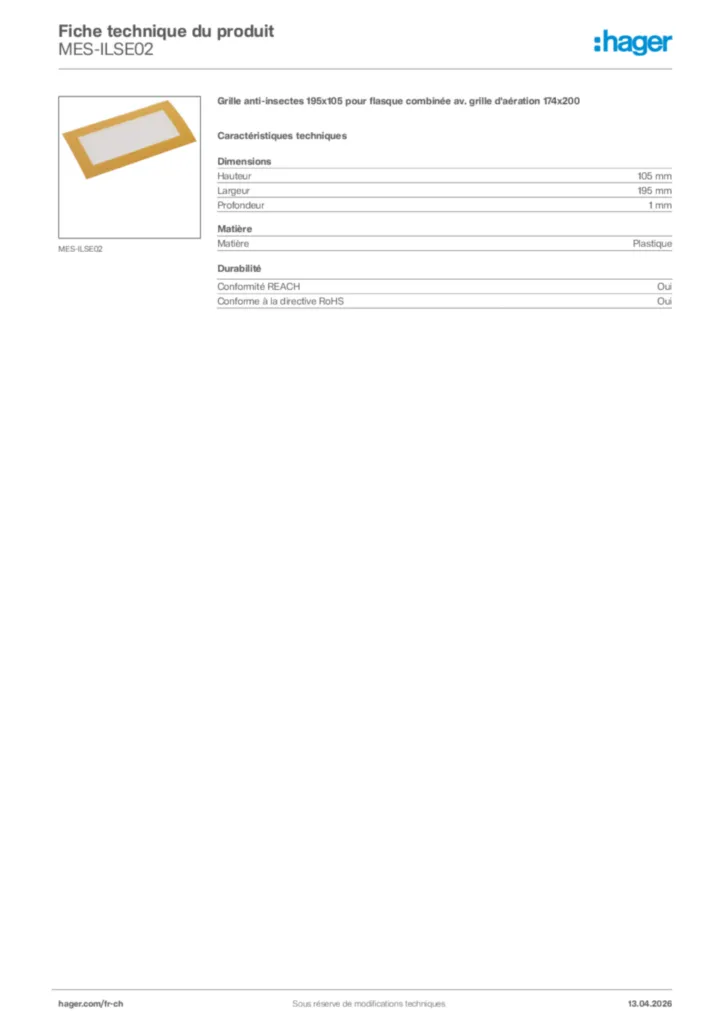 Image Hager Fiche technique du produit MES-ILSE02 | Hager Suisse